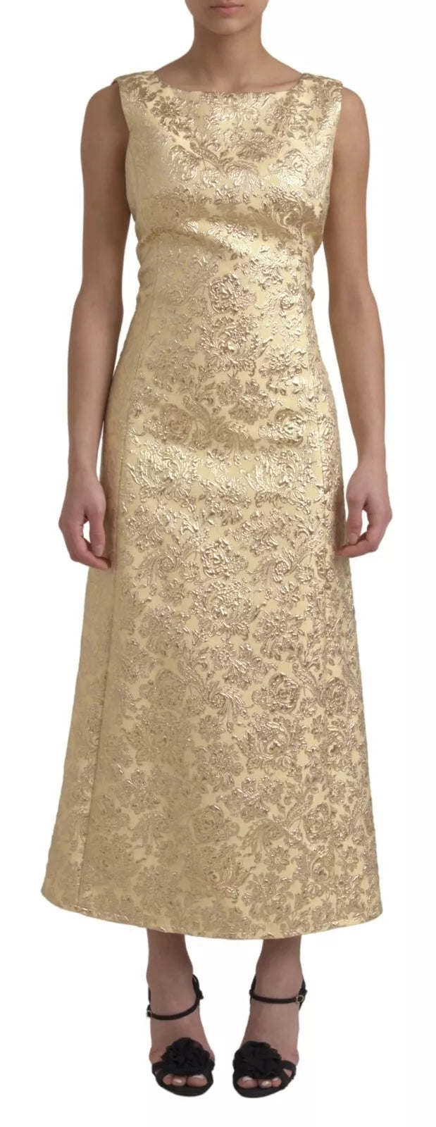 Goldene florale Jacquard-Scheide A-Line Long Kleid