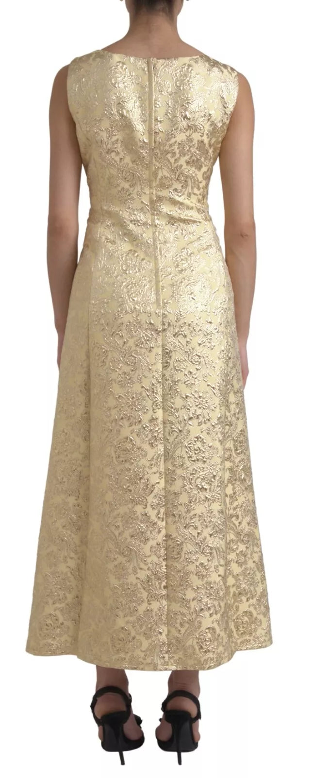 Goldene florale Jacquard-Scheide A-Line Long Kleid