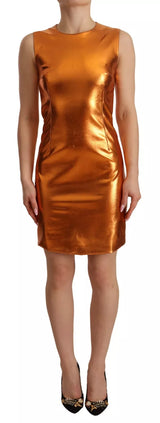 Metallic Orange Sleeveless Sheath Dress