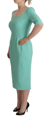 Mint Green Sheath Square Neckline Midi Dress