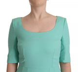 Mint Green Sheath Square Neckline Midi Dress