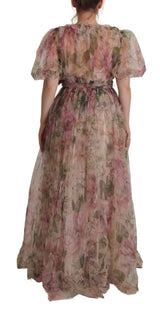 Multicolor Floral Print Long Maxi Gown Dress