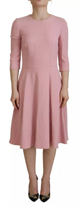 Pink A-line Flare Viscose 3/4 Sleeves Dress