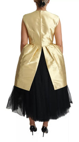 Gold Polyester Sleeveless A-line Tulle Dress