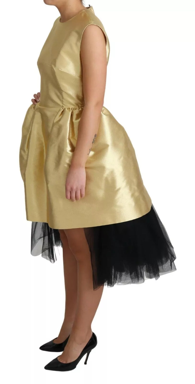 Polyester Gold Sleeveless A-line Tulle Dress