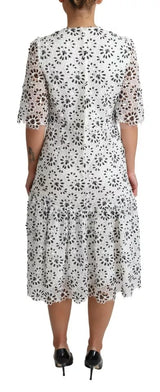 White Cutout Design Polyester A-line Midi Dress