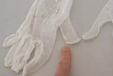 White Crystal Elbow Length Cotton Tulle Gloves