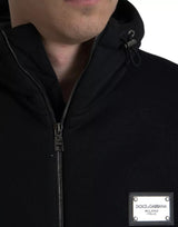 Black Cotton Hooded Logo Bomber Jacket