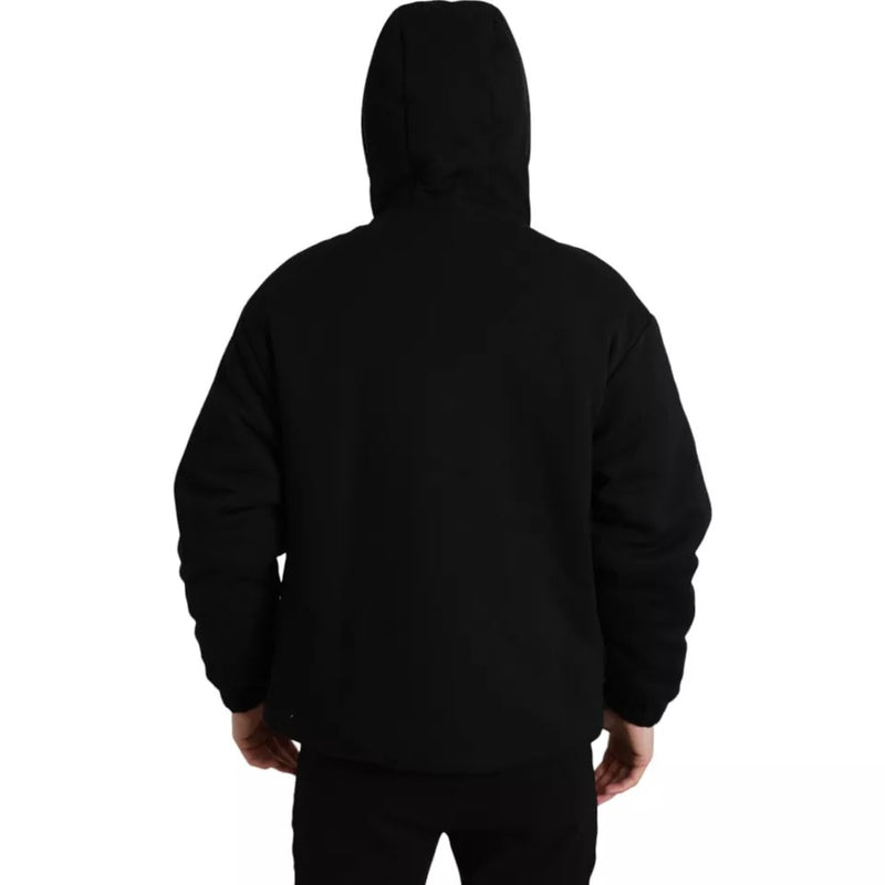 Black Cotton Hooded Logo Bomber Jacket