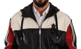 Black Leather Hooded Blouson Jacket