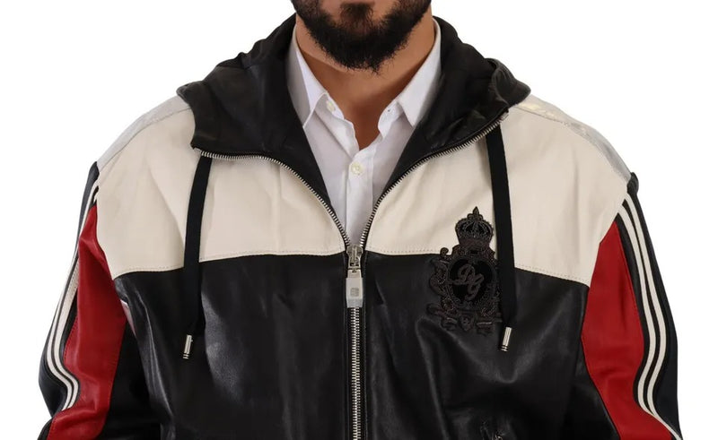 Black Leather Hooded Blouson Jacket