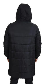 Black Nylon Hooded Parka Coat Winter Jacket