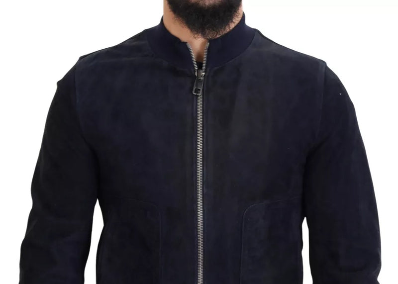 Dark Blue Suede Lambskin Blouson Jacket