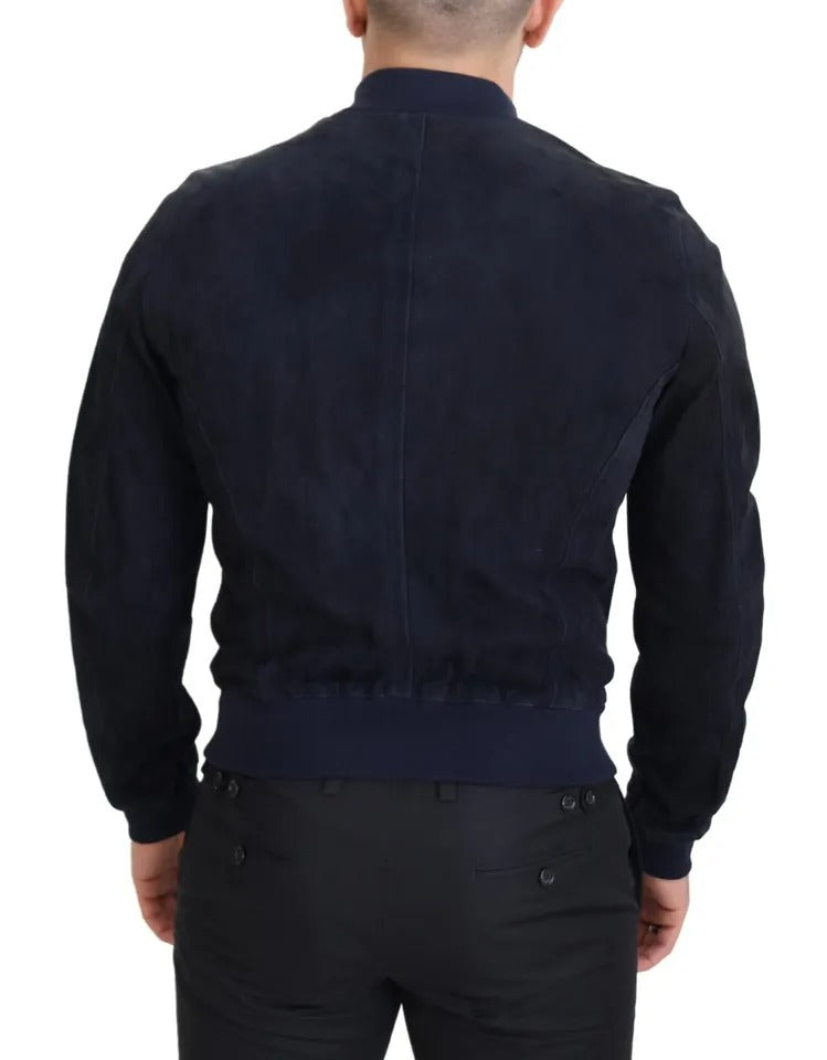 Dark Blue Suede Lambskin Blouson Jacket