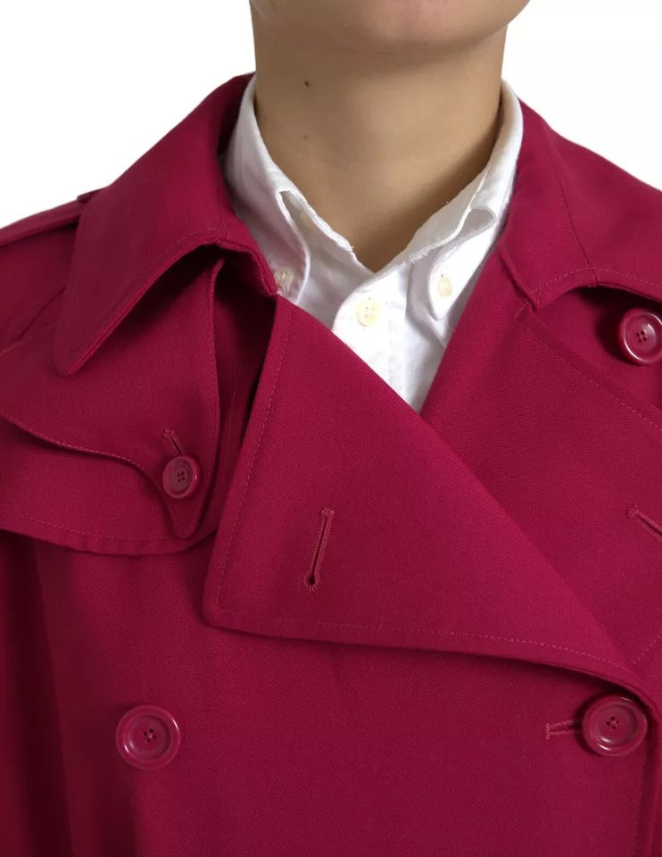 Dark Pink Double Breasted Trench Coat Jacket