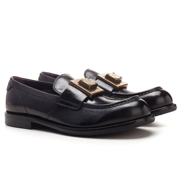 Cuero negro di brotfskin loafer