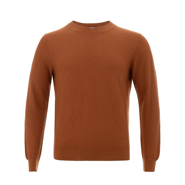 Elegant Cotton Crewneck Sweater in Rich Brown