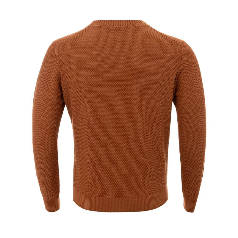 Elegant Cotton Crewneck Sweater in Rich Brown