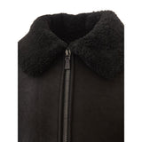 Elegante chaqueta de cuero montone negra