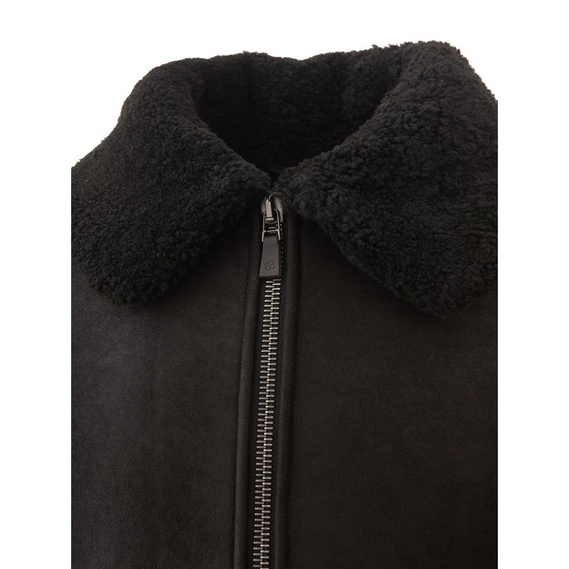 Elegante schwarze Montone -Lederjacke