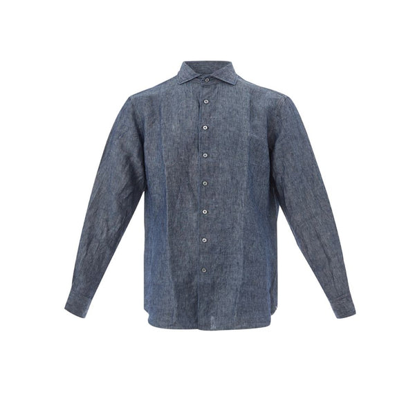 Elegante camisa azul de lino para hombres