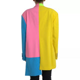 Multicolor Patchwork Peak Lapel Coat Jacket