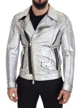 Silver Leather Biker Coat Lambskin Jacket