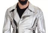 Silver Leather Biker Coat Lambskin Jacket