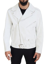 White Leather Biker Coat Zipper Jacket