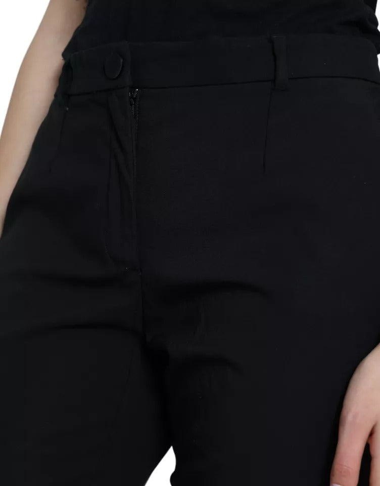 Black Wool High Waist Tapered Trouser Pants