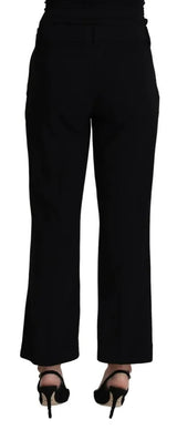 Black Wool Stretch Cropped Capri Trouser Pants