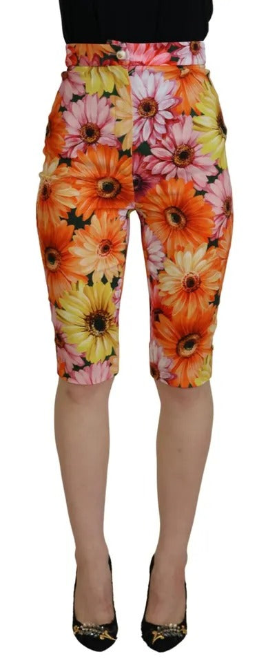 Multicolor Floral High Waist Cropped Pants