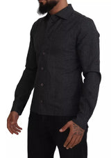 Black Gray Checkered Long Sleeves Collared Casual Shirt