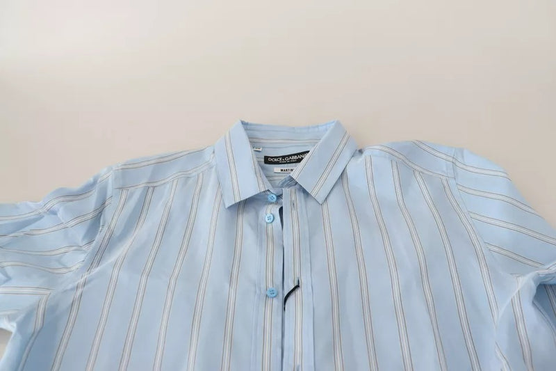 Blue Striped Silk Formal Dress MARTINI Shirt