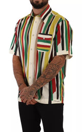 Multicolor Striped Short Sleeve Cotton Shirt