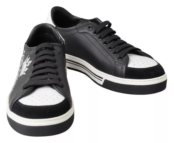 Black Leather Crown Milano Sneakers Casual Shoes