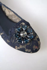 Blue Taormina Lace Crystals Flats Shoes