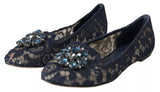 Blue Taormina Lace Crystals Flats Shoes