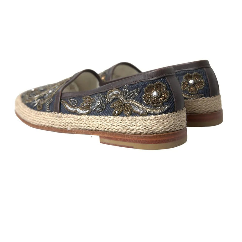 Blue Embroidered Denim Men Espadrilles Shoes