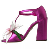 Fuchsia Flower Crystals Heels Sandals Shoes