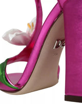 Fuchsia Flower Crystals Heels Sandals Shoes