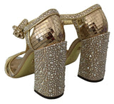 Gold Crystals T-strap Sandals Leather Shoes