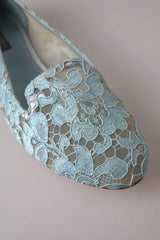 Light Blue Floral Lace Loafers Flats Shoes