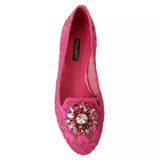 Pink Lace Crystal Ballet Loafers Shoes