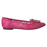 Pink Lace Crystal Ballet Loafers Shoes