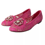 Pink Lace Crystal Ballet Loafers Shoes