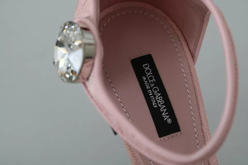 Pink Brocade Crystal Lily Ankle Strap Shoes