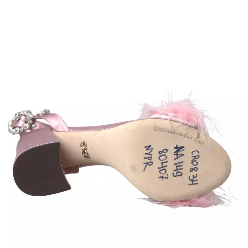 Pink Turkey Feather Embellished Sandals Shoes