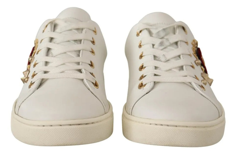 White Leather Gold Red Heart Sneakers Shoes