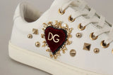 White Leather Gold Red Heart Sneakers Shoes